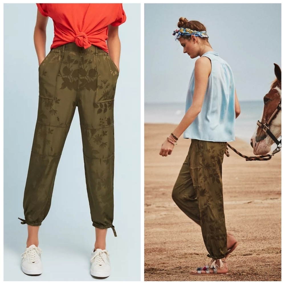 Anthropologie Green Jacquard Floral Jogger XS